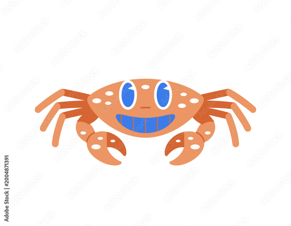 Obraz premium Cute Smiling Crab Cartoon Sea Animal Vector Illustration