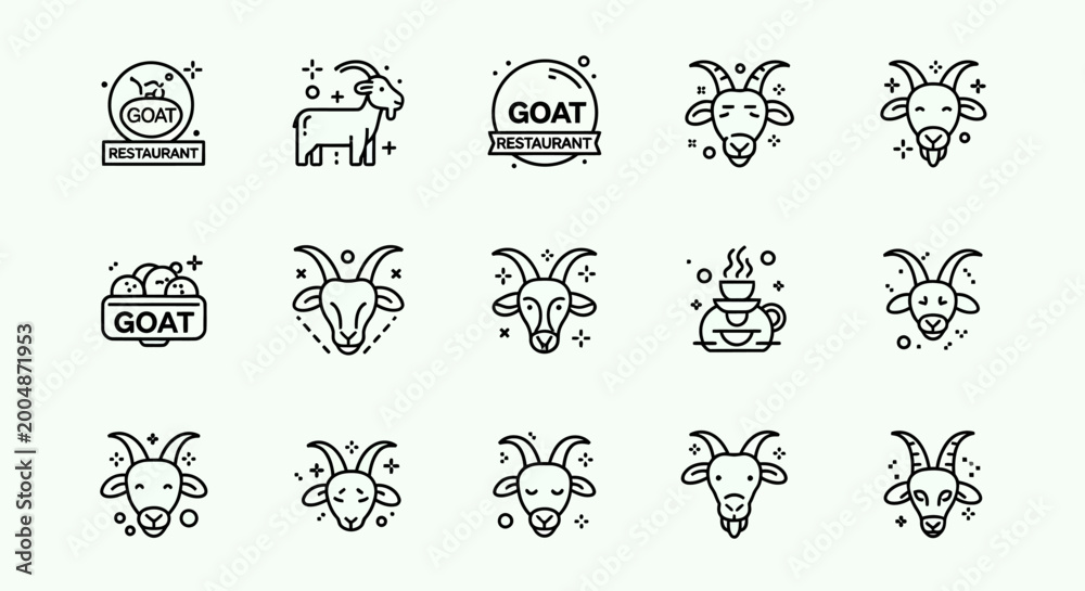 Fototapeta premium Vector Goat Restaurant Logo Design Template - Modern Animal Icon for Gastronomy, Grill, and Farm-to-Table Dining Branding