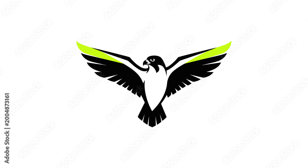 Obraz premium Falcon Logo Vector, Bird of Prey Silhouette, Wings Spread, Clean Design, Modern Icon