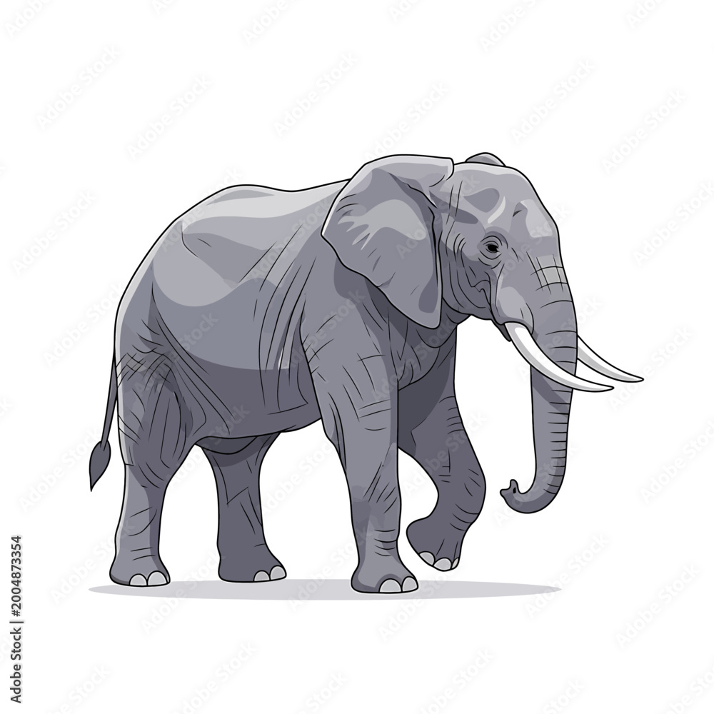 Fototapeta premium Gray Elephant Standing on White Background.