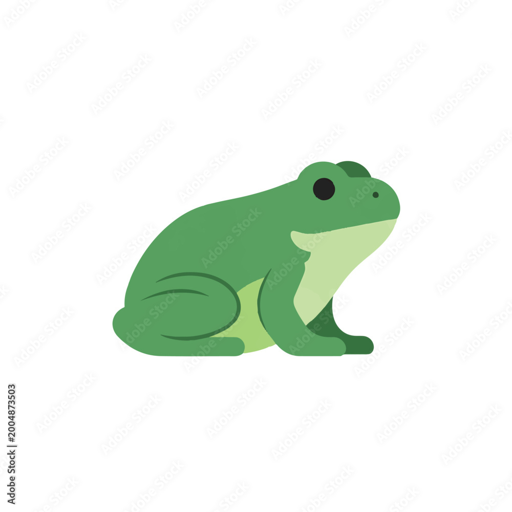 Fototapeta premium Green Frog Sitting on Ground Looking 2.