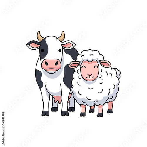 Vászonkép Cow and Sheep Standing Together.