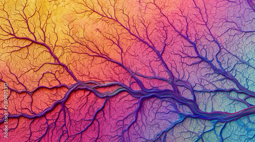Multicolored Abstract Texture with Tree Branch or Capillary Inspired Pattern Design