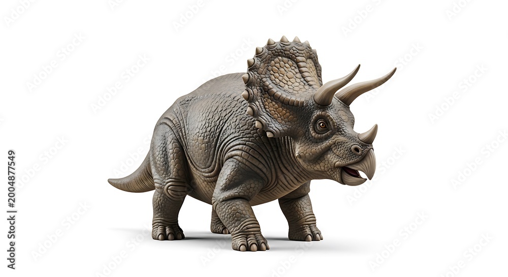 Fototapeta premium Detailed model of a triceratops dinosaur toy on white background for kids and educational use