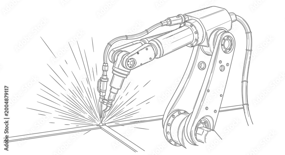 Fototapeta premium Industrial welding robot arm technical line art illustration