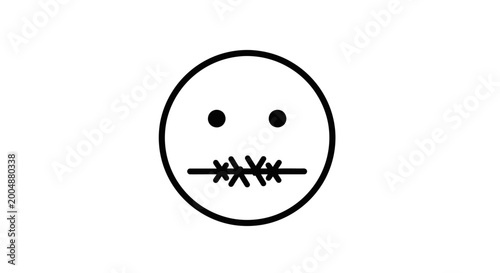 Schilderij op canvas Silent Face Icon with Zipped Mouth Symbol, Keep Quiet Concept
