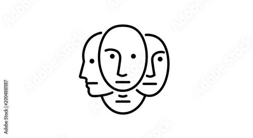 Bild auf Leinwand Abstract Faces Icon - Multiple Personalities, Identity, Human Connection Concept