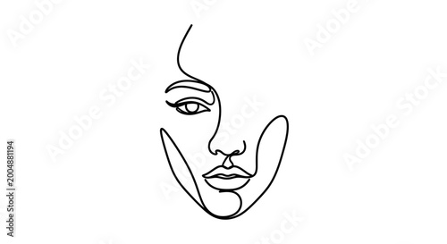 Schilderij op canvas Abstract Line Art Face Drawing, Minimalist Woman Portrait, Continuous Line Style