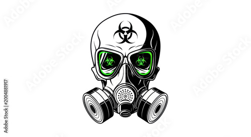 Fotografía Skull with Gas Mask and Biohazard Symbol - Danger and Contamination Concept