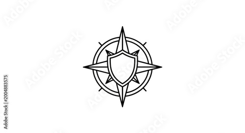 Foto Compass Rose Shield Icon, Navigation Security and Direction Symbol