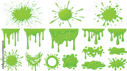 Fotografie Green Slime Drips and Toxic Splatter Collection for Creative Cartoon Halloween a