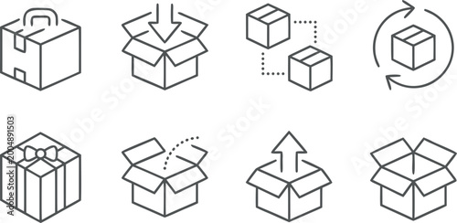 Bild auf Leinwand Set of Logistics and Shipping Linear Icons Featuring Delivery Boxes Gifts Return