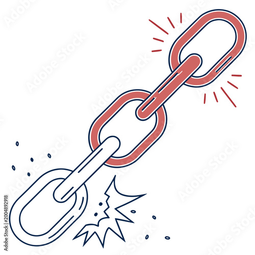 Tableau sur toile Broken metal chain link with explosion and power.