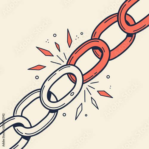 Cuadro en lienzo Broken metal chain link with explosion shards.