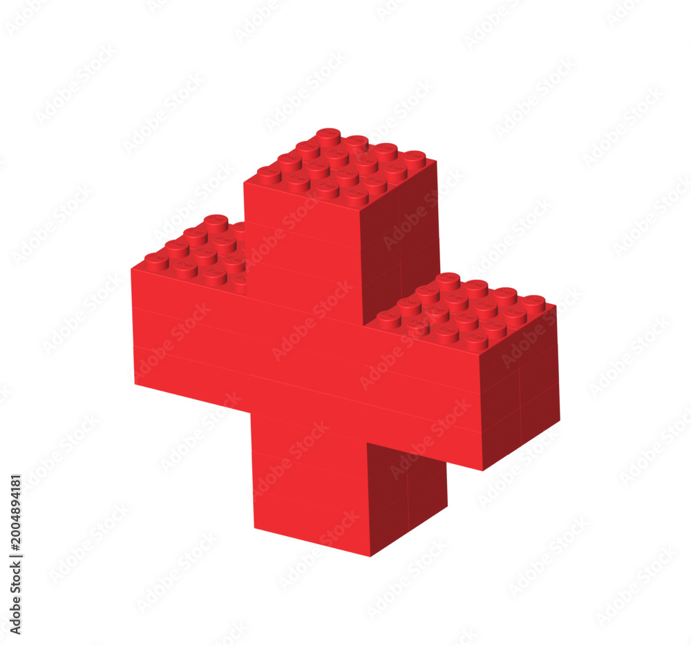 Fototapeta premium Red healthcare sign made by realistic Lego plastik constructor parts isolated on transparent background. Healthcare medical concept. 3D rendered editorial vector PNG