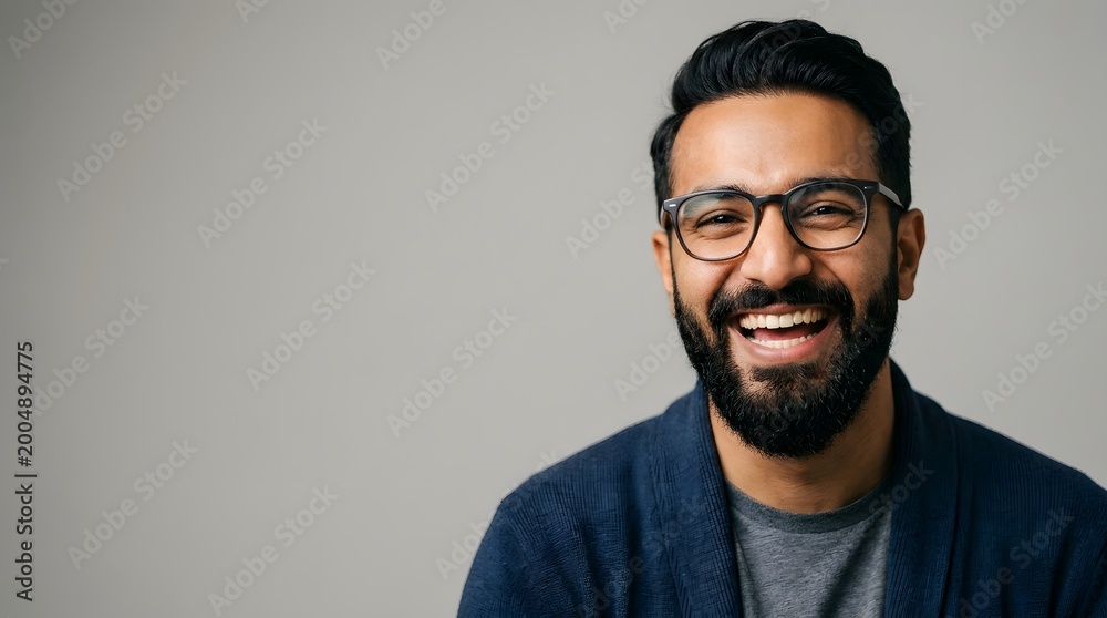 Fototapeta premium Portrait of a cheerful man with glasses and a beard.