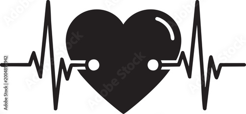 Billede på lærred Heart rate, medical, cardiograph, ECG, vector icon, black