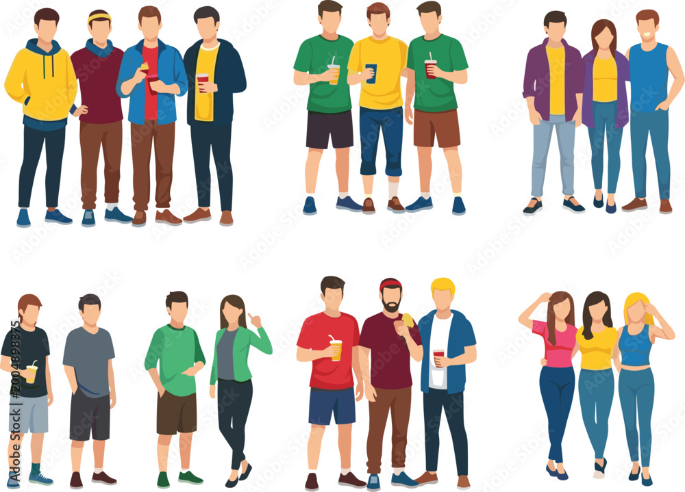 Obraz premium Group of Young Adults in Casual Outfits, Socializing, and Enjoying Drinks, Friends Hanging Out in Relaxed Atmosphere, Friendship, Casual Conversations, and Social Events Concept