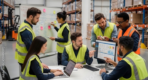 Diverse Team Collaborating on Project Strategy in Warehouse Setting