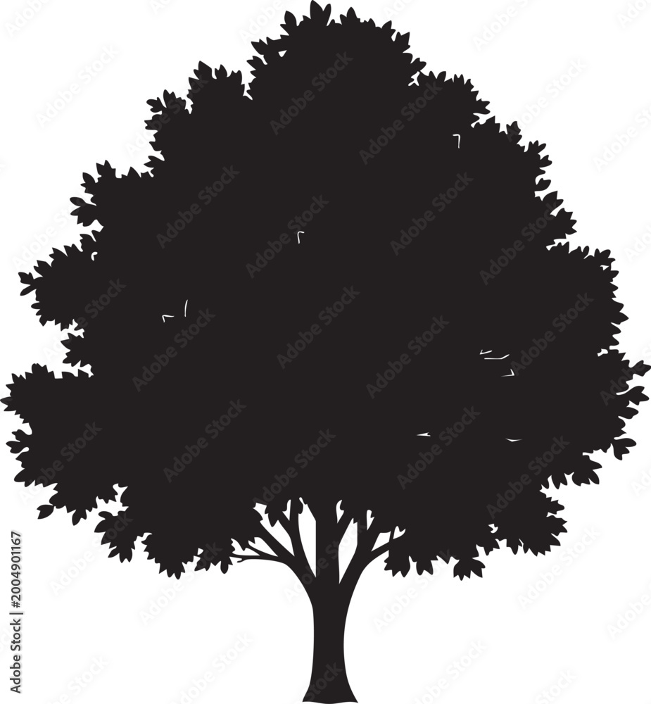 Fototapeta premium Tree silhouette, black tree icon, leafy tree shape, vector tree illustration