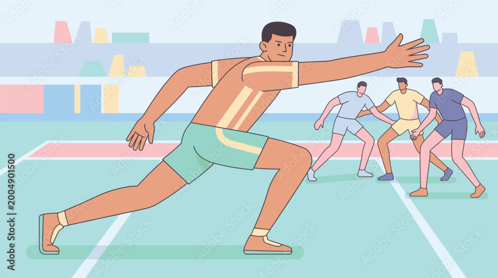 Fototapeta premium Athlete in Running Pose on Track Field.