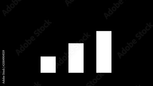 Clean white bar chart animation on a solid black background, featuring three ascending columns representing financial growth, data analysis, or business success in a minimalist flat design