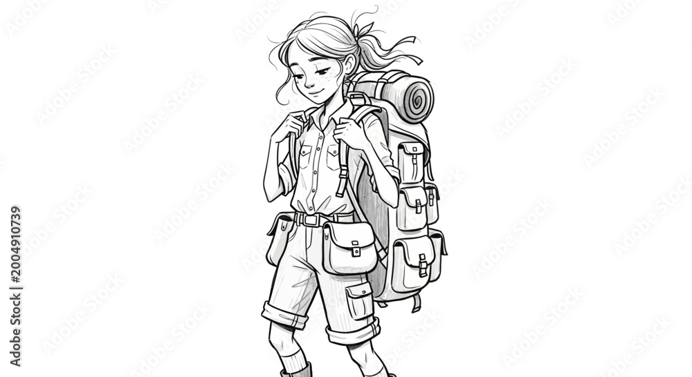 Fototapeta premium Young girl with backpack ready for adventure