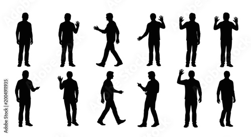 Collection of silhouette figures of men in various poses