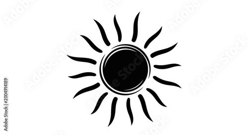 A black sun symbol on a white background