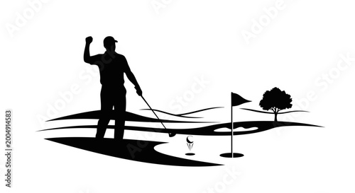 A man plays golf on a golf course