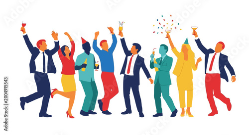 Business people celebrate with drinks.