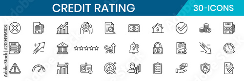 Credit Rating And Score Web Thin Line Icon Set Minimal Stroke Gauge Rating Stars Financial Chart