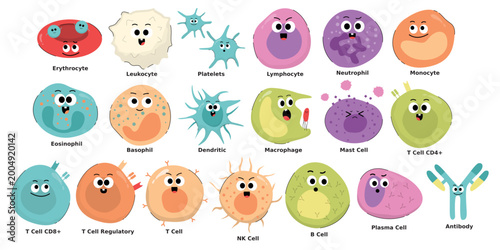 Photos Cute Immune Cell Illustration Set Including Leukocyte Lymphocyte Macrophage Neut