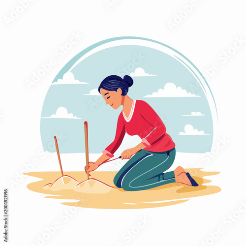 Woman Planting Seeds in Garden