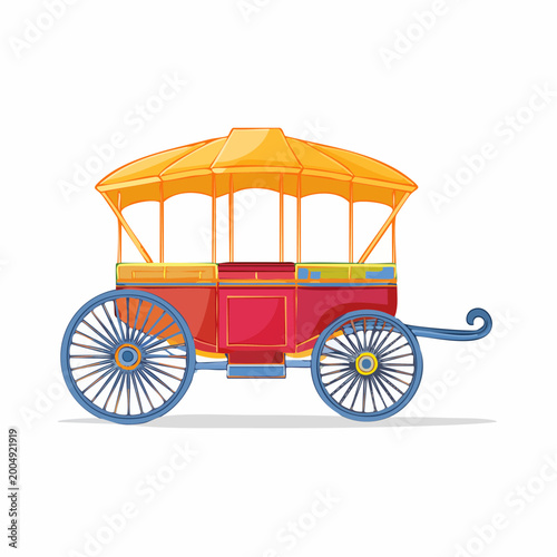 Vintage Horse-Drawn Carriage with Yellow Canopy