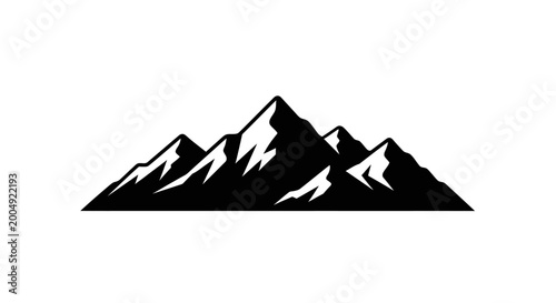 Fotografie Stylized black silhouette of rugged mountain peaks with snow capped summits agai