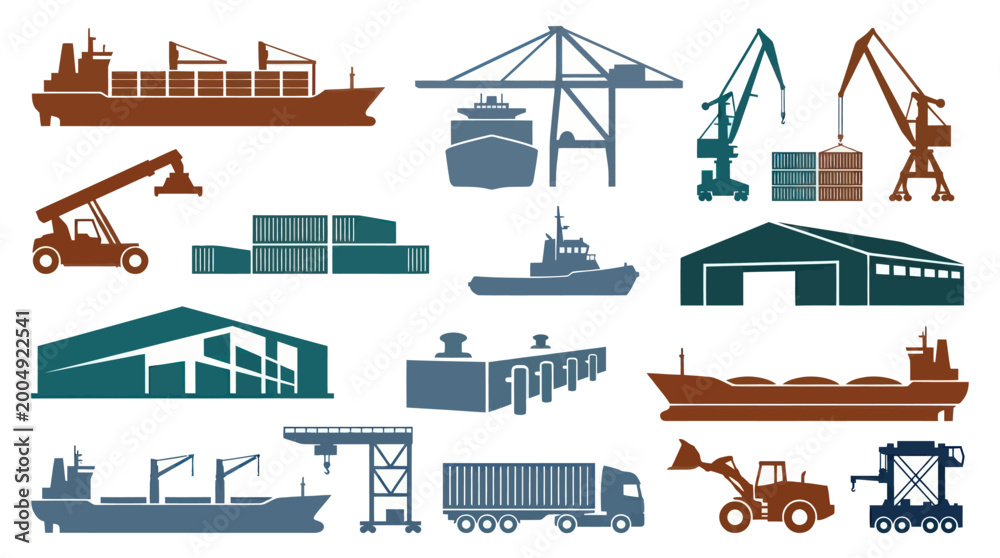 Naklejka premium Shipping and Logistics Icons: Flat Style Vector Set