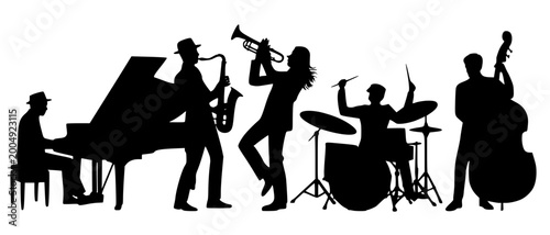 Photography Dynamic black silhouette of a 5-piece jazz band performing
