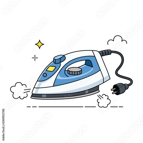 Electric Iron Household Appliance Isolated on White Background. Modern home care device concept ideal for product advertising, e commerce, packaging design, website banner, and equipment illustration.