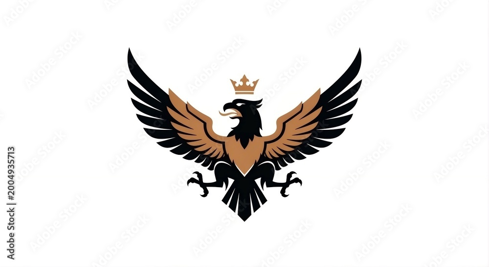 Obraz premium Majestic Heraldic Black Eagle With Golden Crown And Wide Spread Wings Emblem
