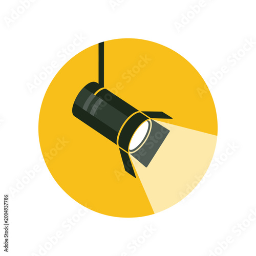 Spotlight icon on yellow circle flat vector illustration