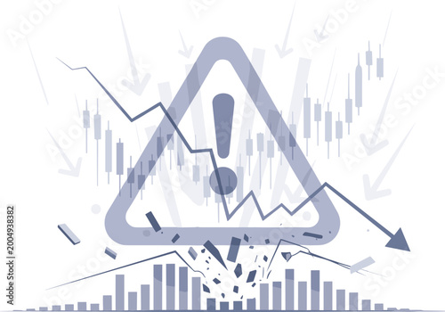 Tableau sur toile Financial downturn vector illustration with warning sign