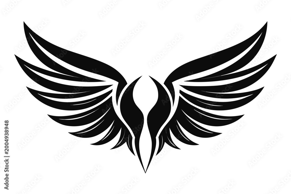 Fototapeta premium A striking black and white vector illustration depicting a pair of abstract, stylized wings perfect for emblems, logos, or graphic design projects.