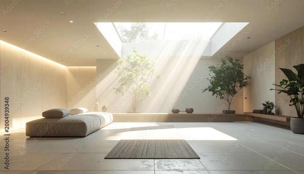Fototapeta premium Serene Meditation Room with Natural Light and Minimalist Design.