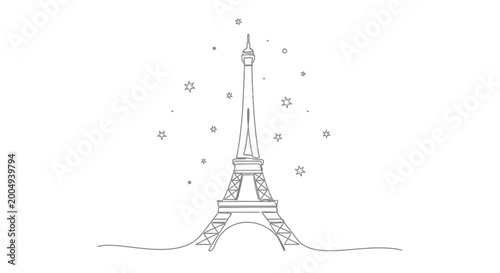 фотографія Eiffel Tower outline with stars, minimalist line art, iconic landmark, Paris, Fr