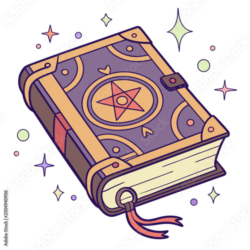 Картината върху платно Magic book, sorcerer's tome with golden pentagram.