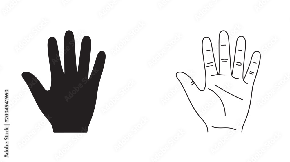 Fototapeta premium Hands Gesture Line Art Minimalist Two Open Palms Side by Side Black and White Communication Concept