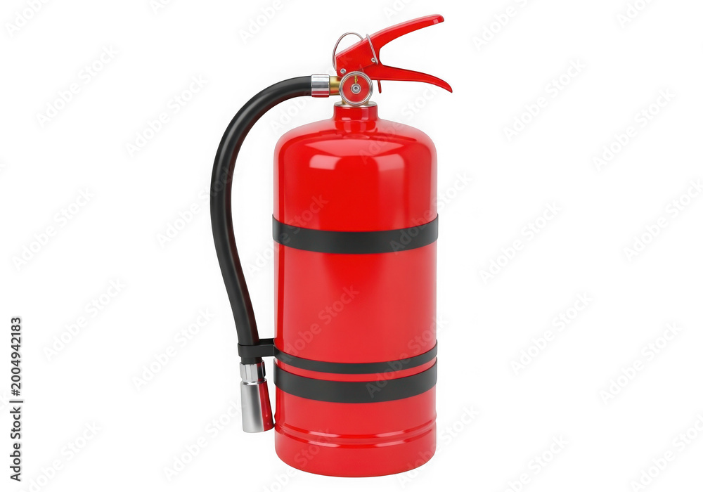 Obraz premium Bright red fire extinguisher ready for emergency use isolated on transparent background