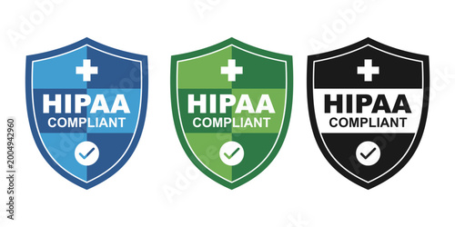 Bild auf Leinwand Set of hipaa compliant shield icons with medical cross and check mark symbol