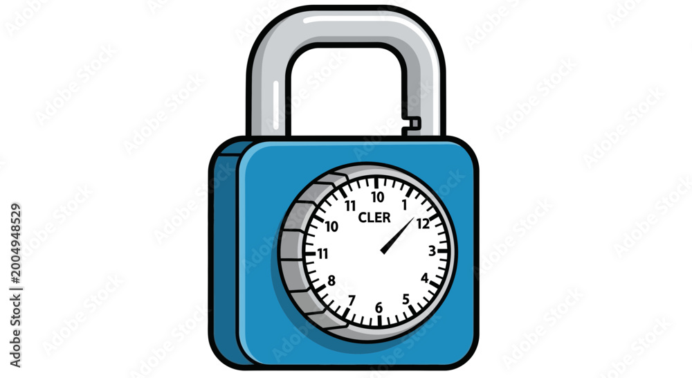 Naklejka premium Blue padlock with clock face, security and time concept